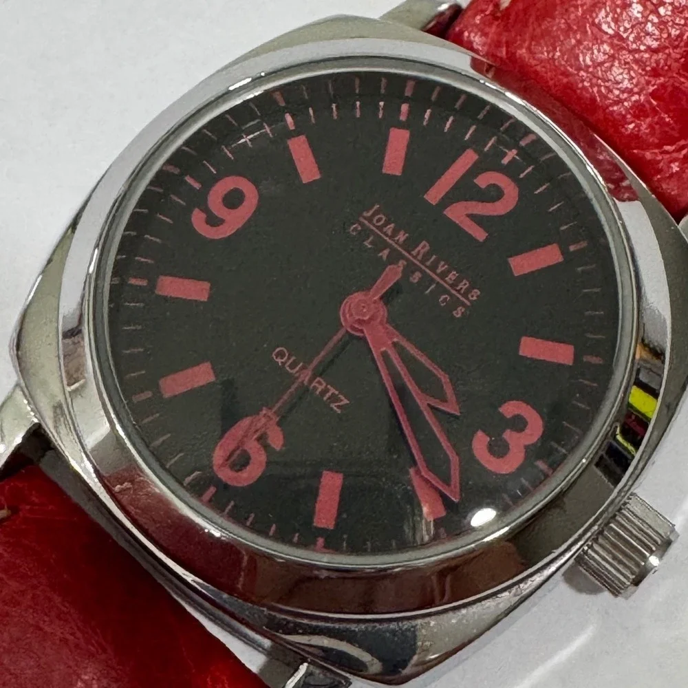 Joan Rivers Classics Watch Women Red Leather Strap Black Dial New Battery